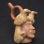 🏺 Moche Ceramic Human Head Bottle with Sacred Birds