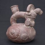 🏺 Chavín Ceramic Ritual Bottle with Human Head, Bird, and Circular Motifs