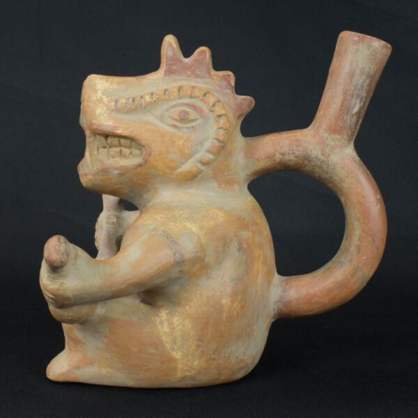 Pre-Columbian Moche Anthropomorphic Ceramic Bottle - Image 2