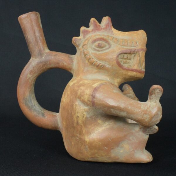 Pre-Columbian Moche Anthropomorphic Ceramic Bottle - Image 6