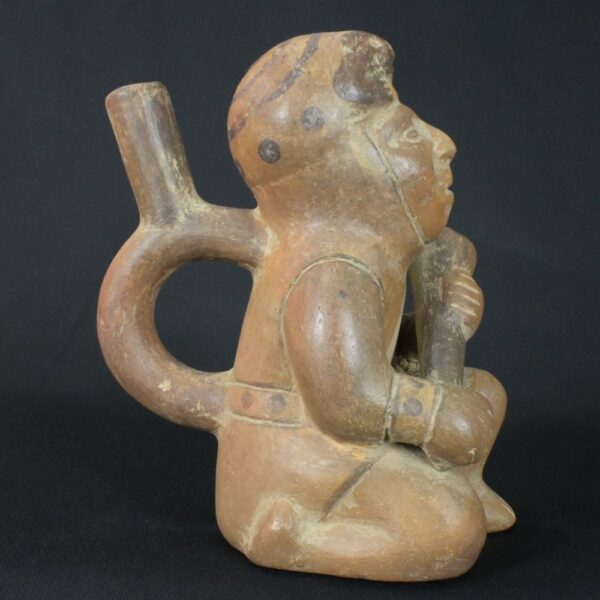 Pre-Columbian Moche Warrior Ceramic Bottle - Image 6