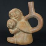Pre-Columbian Moche Ceramic Mother and Child Bottle - Image 2
