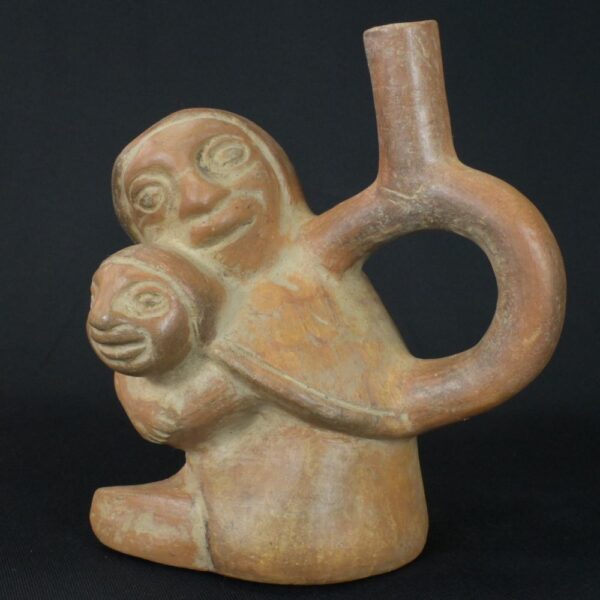 Pre-Columbian Moche Ceramic Mother and Child Bottle - Image 2