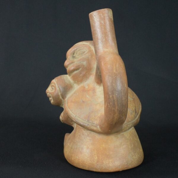 Pre-Columbian Moche Ceramic Mother and Child Bottle - Image 3