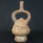 Pre-Columbian Moche Ceramic Ritual Bottle with Lizard Motifs