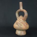 Pre-Columbian Moche Ceramic Ritual Bottle with Lizard Motifs - Image 2