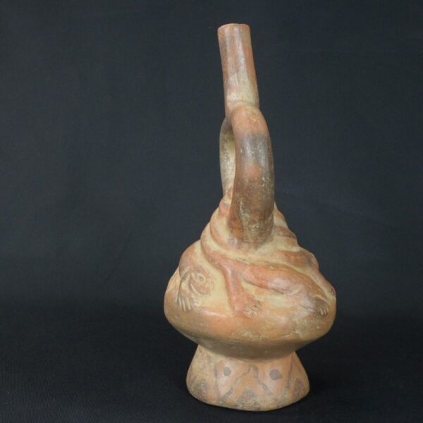 Pre-Columbian Moche Ceramic Ritual Bottle with Lizard Motifs - Image 3