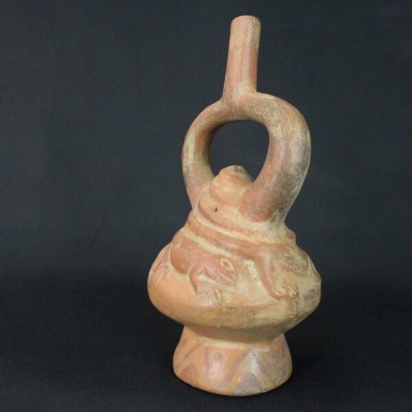 Pre-Columbian Moche Ceramic Ritual Bottle with Lizard Motifs - Image 6