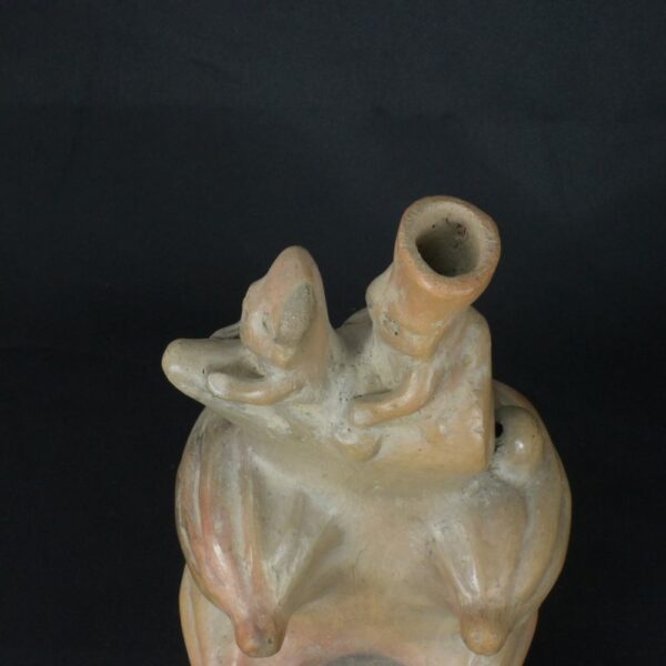 Pre-Columbian Moche Ceramic Whistle with Cacao and Figures - Image 9