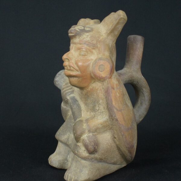 Pre-Columbian Moche Warrior Ceramic Bottle - Image 3