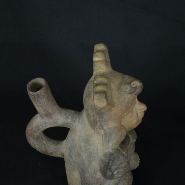Pre-Columbian Moche Warrior Ceramic Bottle - Image 9