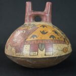 Pre-Columbian Nazca Ceramic Ritual Bottle with Insect Motifs