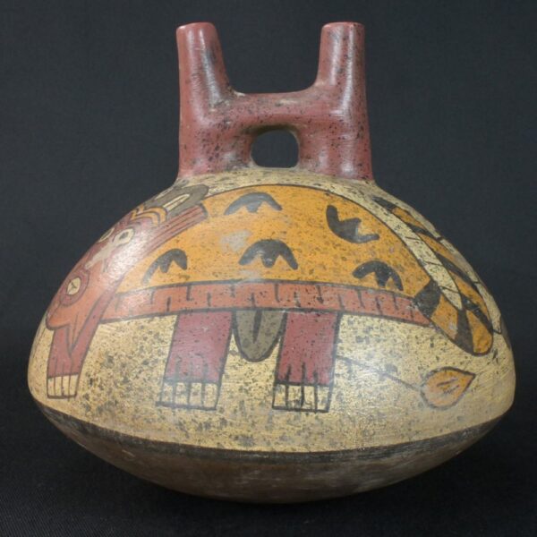 Pre-Columbian Nazca Ceramic Ritual Bottle with Insect Motifs - Image 5