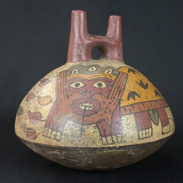 Pre-Columbian Nazca Ceramic Ritual Bottle with Insect Motifs - Image 8