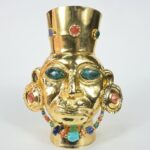 Luxurious Gold-Plated Vase with Precious Gem Inlays