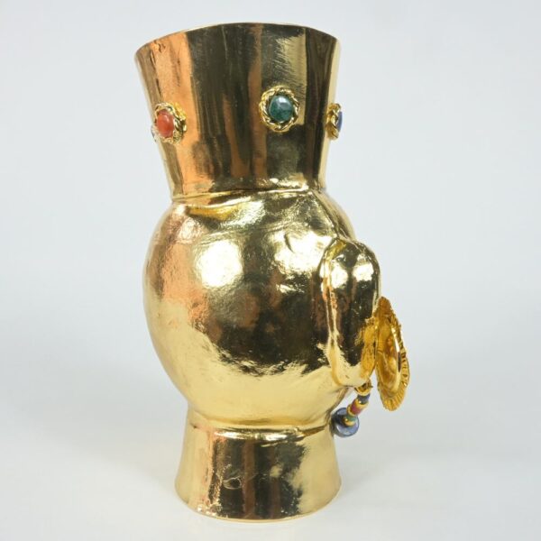 Luxurious Gold-Plated Vase with Precious Gem Inlays - Image 6