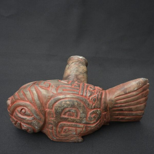 Pre-Columbian Chavin Stone Bottle - Carnivorous Fish Design - Image 12