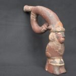 Pre-Columbian Moche Ceramic Trumpet with Human Figure Design