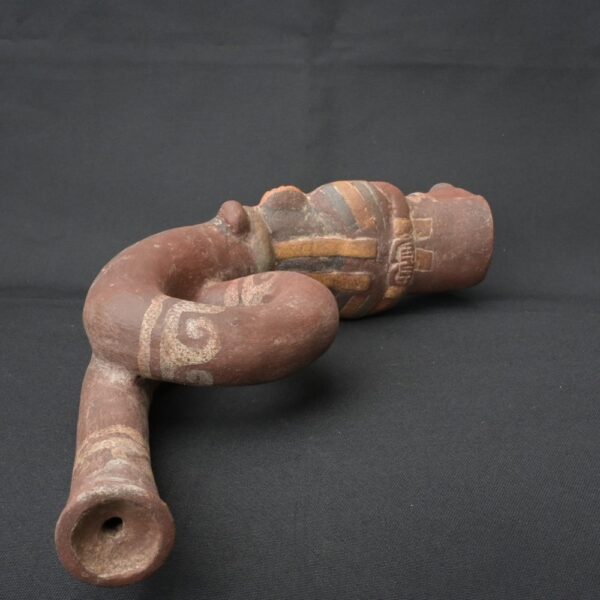 Pre-Columbian Moche Ceramic Trumpet with Human Figure Design - Image 4