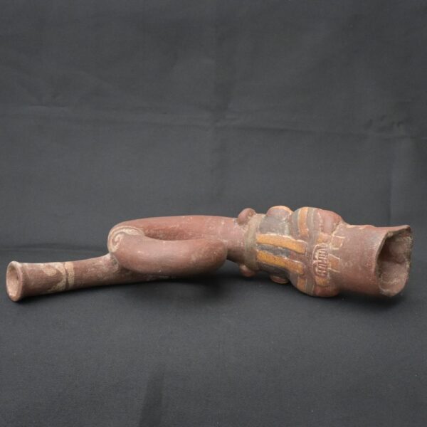 Pre-Columbian Moche Ceramic Trumpet with Human Figure Design - Image 5