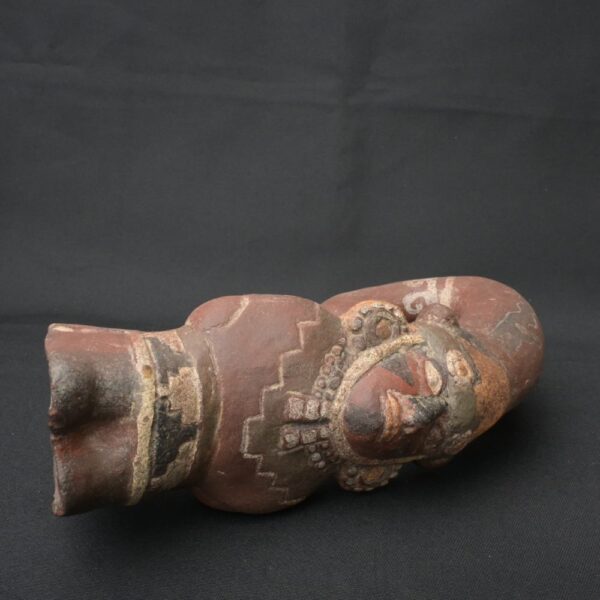Pre-Columbian Moche Ceramic Trumpet with Human Figure Design - Image 8