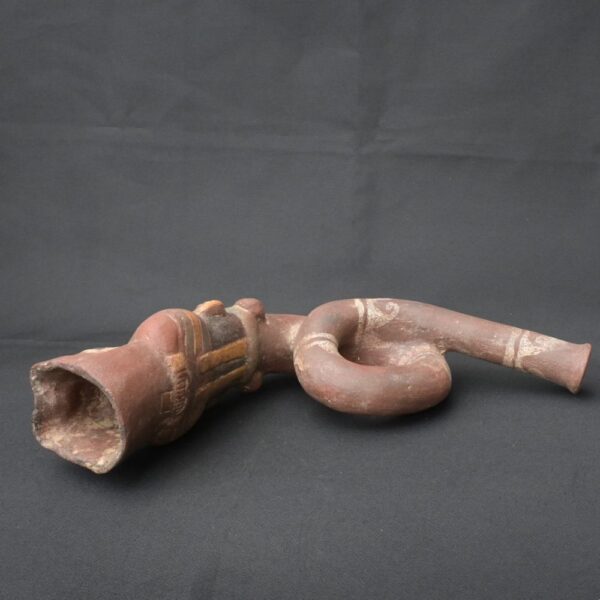Pre-Columbian Moche Ceramic Trumpet with Human Figure Design - Image 9