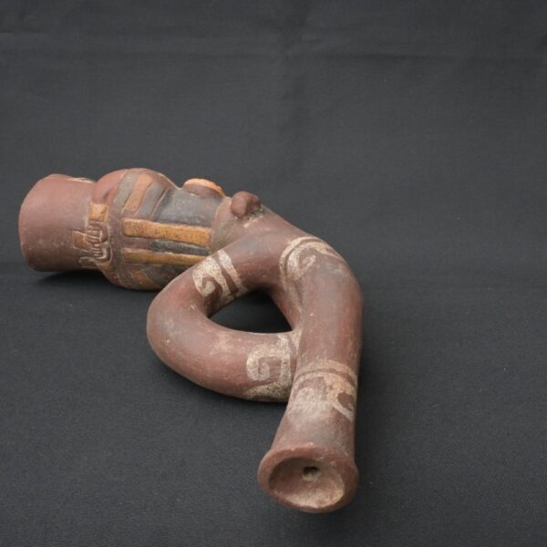 Pre-Columbian Moche Ceramic Trumpet with Human Figure Design - Image 10