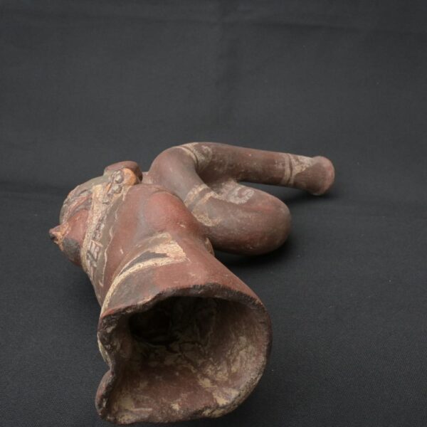Pre-Columbian Moche Ceramic Trumpet with Human Figure Design - Image 12