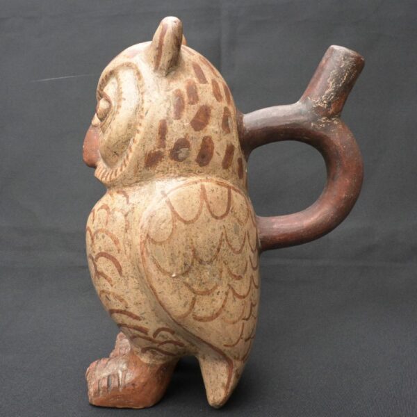 Precolumbian Moche Ceramic Owl Bottle Artifact - Image 5