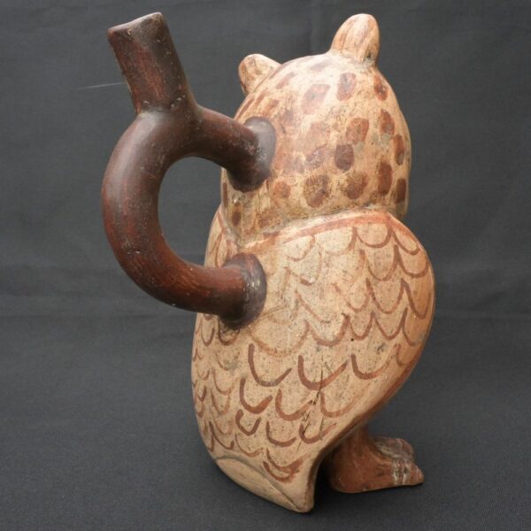 Precolumbian Moche Ceramic Owl Bottle Artifact - Image 8