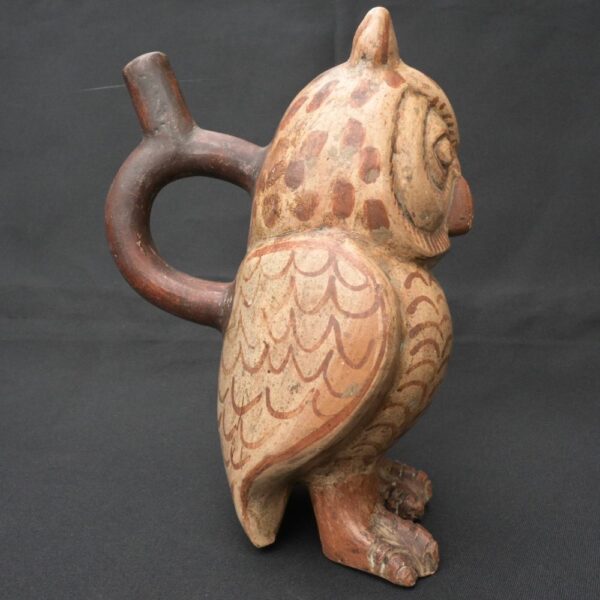 Precolumbian Moche Ceramic Owl Bottle Artifact - Image 9