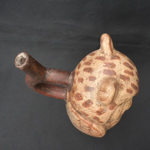 Precolumbian Moche Ceramic Owl Bottle Artifact - Image 10