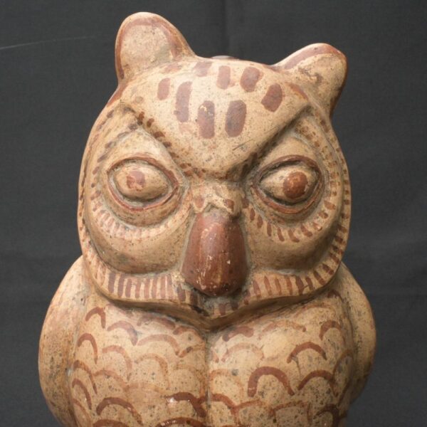 Precolumbian Moche Ceramic Owl Bottle Artifact - Image 12