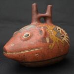 Pre-Columbian Nasca Ritual Ceramic Bottle with Animal Design