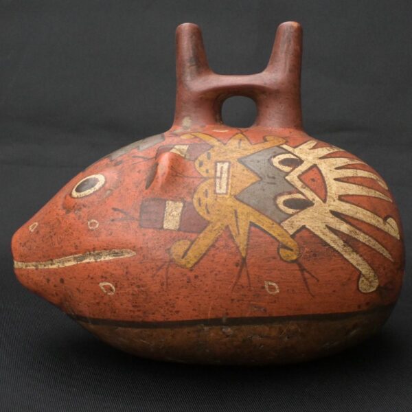 Pre-Columbian Nasca Ritual Ceramic Bottle with Animal Design - Image 2