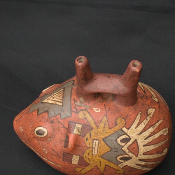 Pre-Columbian Nasca Ritual Ceramic Bottle with Animal Design - Image 9