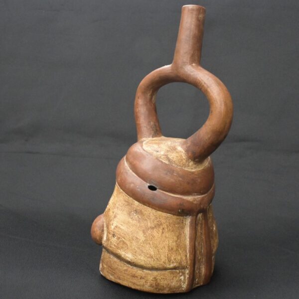 Pre-Columbian Moche Ritual Ceramic Bottle with Face - Image 5