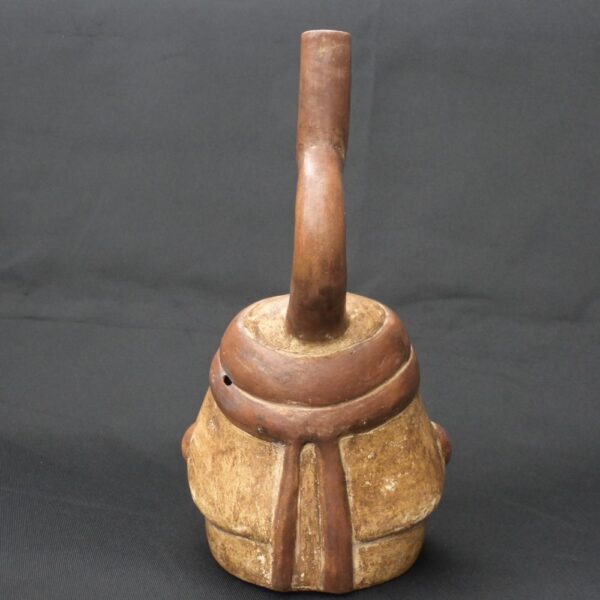 Pre-Columbian Moche Ritual Ceramic Bottle with Face - Image 6