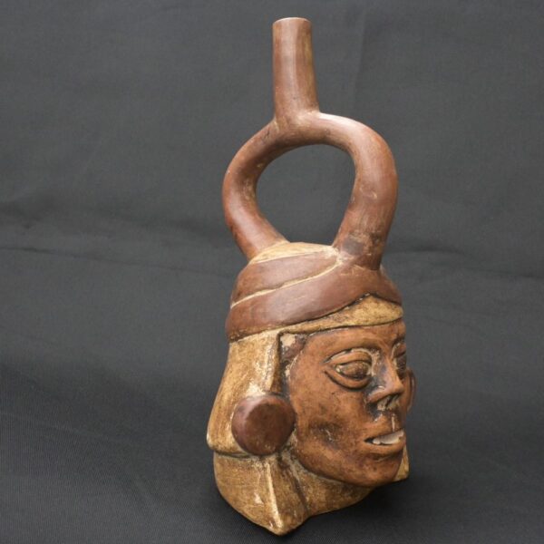 Pre-Columbian Moche Ritual Ceramic Bottle with Face - Image 9