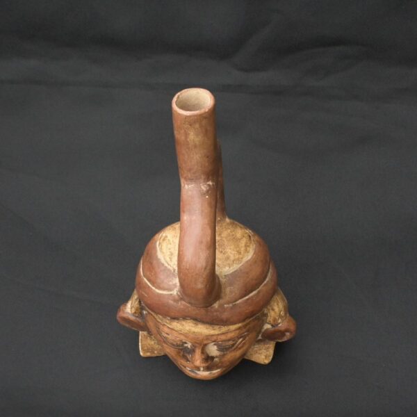 Pre-Columbian Moche Ritual Ceramic Bottle with Face - Image 11