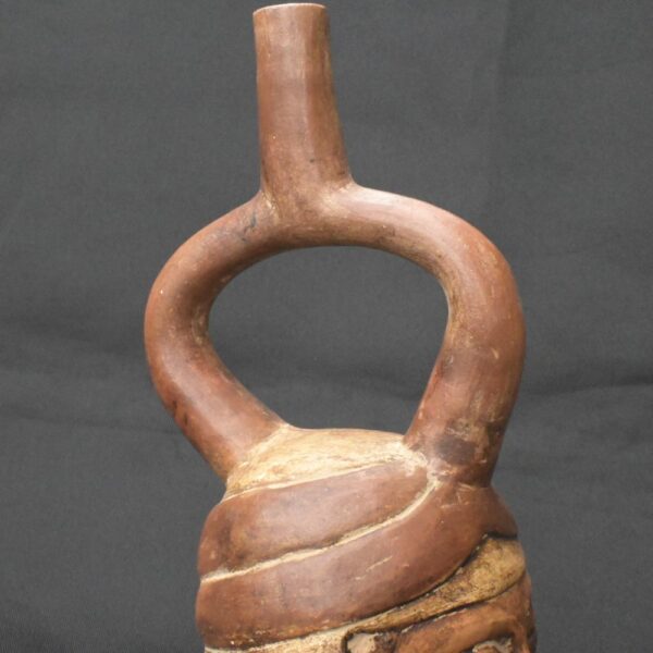 Pre-Columbian Moche Ritual Ceramic Bottle with Face - Image 13