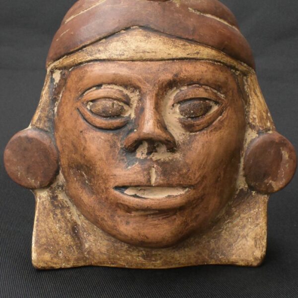 Pre-Columbian Moche Ritual Ceramic Bottle with Face - Image 14