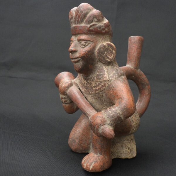 Authentic Pre-Columbian Moche Warrior Ceramic Figurine - Image 3