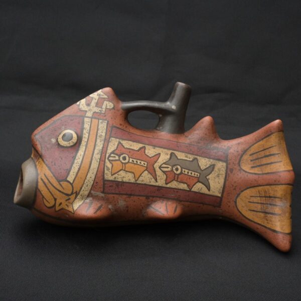 Pre-Columbian Nasca Fish Ceremonial Bottle Artifact - Image 2