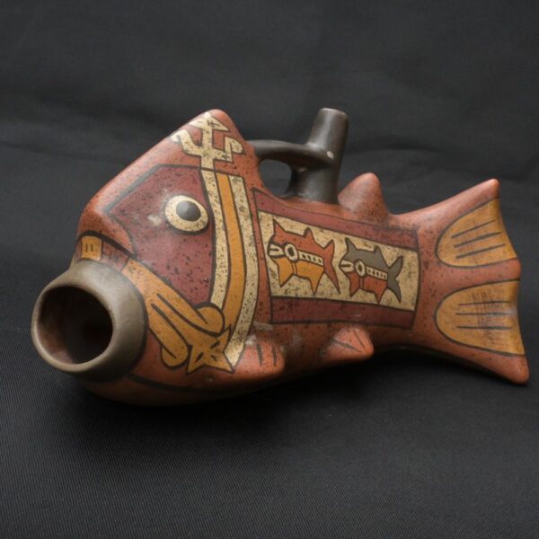 Pre-Columbian Nasca Fish Ceremonial Bottle Artifact - Image 9