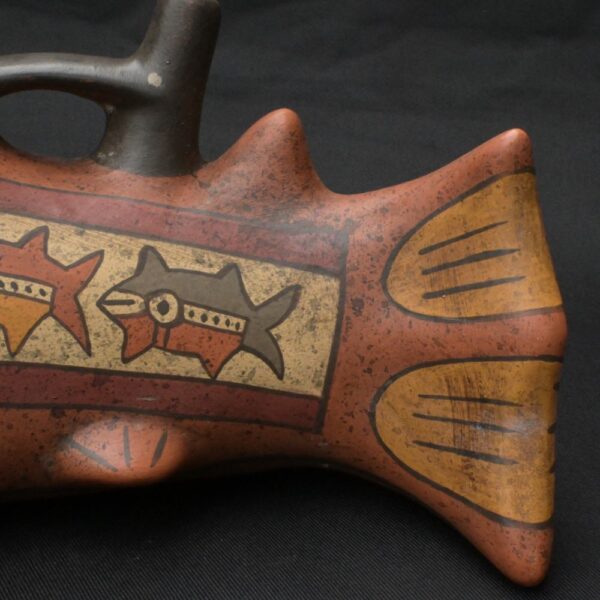Pre-Columbian Nasca Fish Ceremonial Bottle Artifact - Image 13