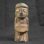 Pre-Columbian Inca Wooden Totem with Bone and Turquoise Inlays