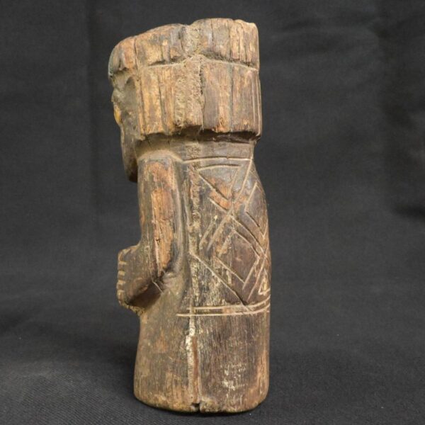 Pre-Columbian Inca Wooden Totem with Bone and Turquoise Inlays - Image 2