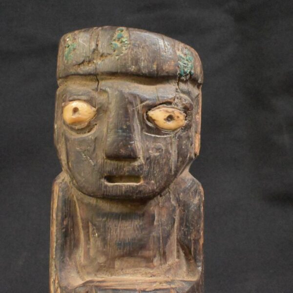 Pre-Columbian Inca Wooden Totem with Bone and Turquoise Inlays - Image 6