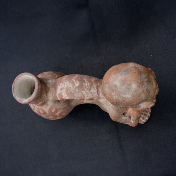 Moche Pre-Columbian Ceramic Whistle with Skeleton Design - Image 6
